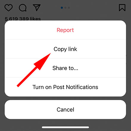 Copiar link para botão postar no celular